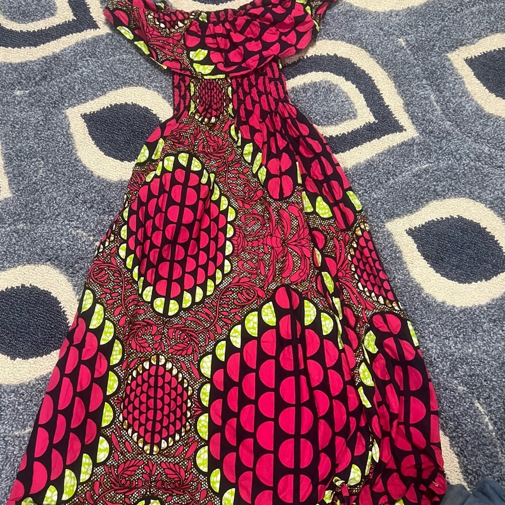 EUC Vibrant Pink and Green Patterned Dress